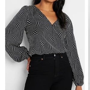 Satin faux wrap crop top printed small express NWT